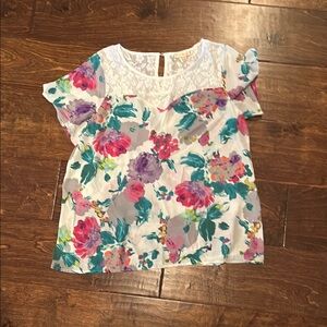 Skies Are Blue White and Pink Floral Blouse